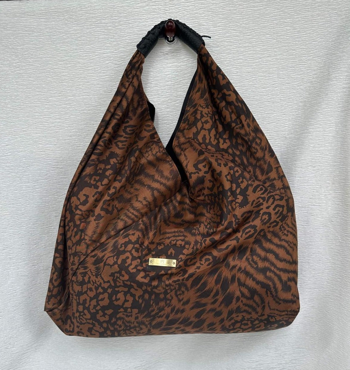 Silk Origami Bag - Animal Print Brown L