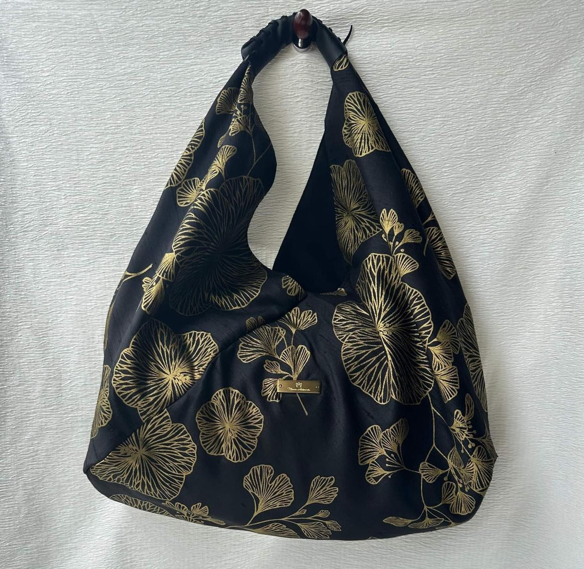 Silk Origami Bag - Golden Flowers L