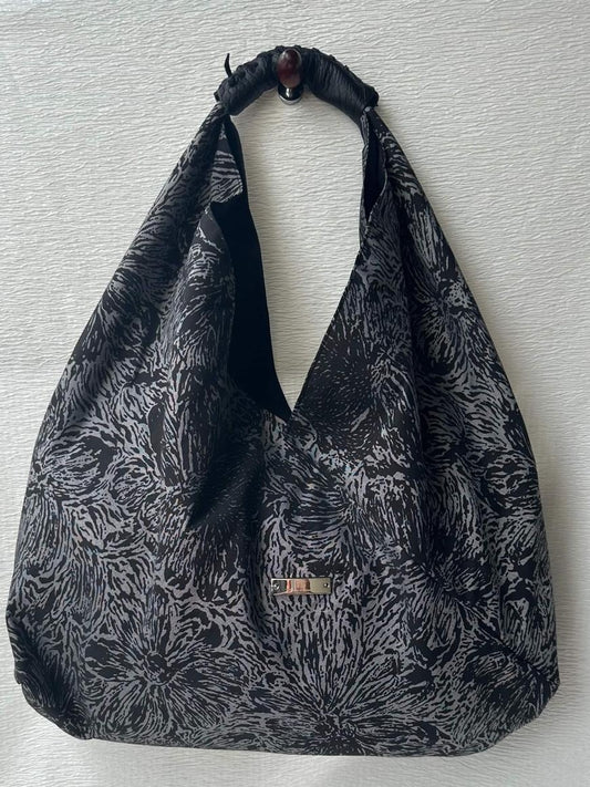 Silk Origami Bag - Silver Flowers M