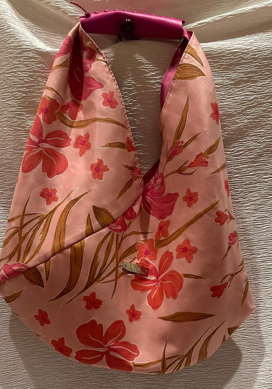 Silk Origami Bag - Pink with flowers M